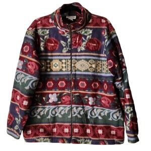 Alfred Dunner Vintage Floral Pattern Fleece Jacket - Womens Medium